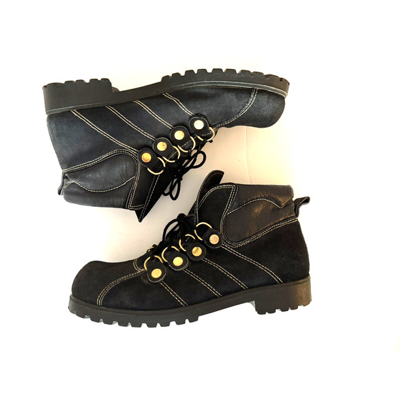 Gran Sasso Shoes - Gran Sasso Hiking Boots Women's 9M Black Suede Leather Lug Sole Fashion Italy